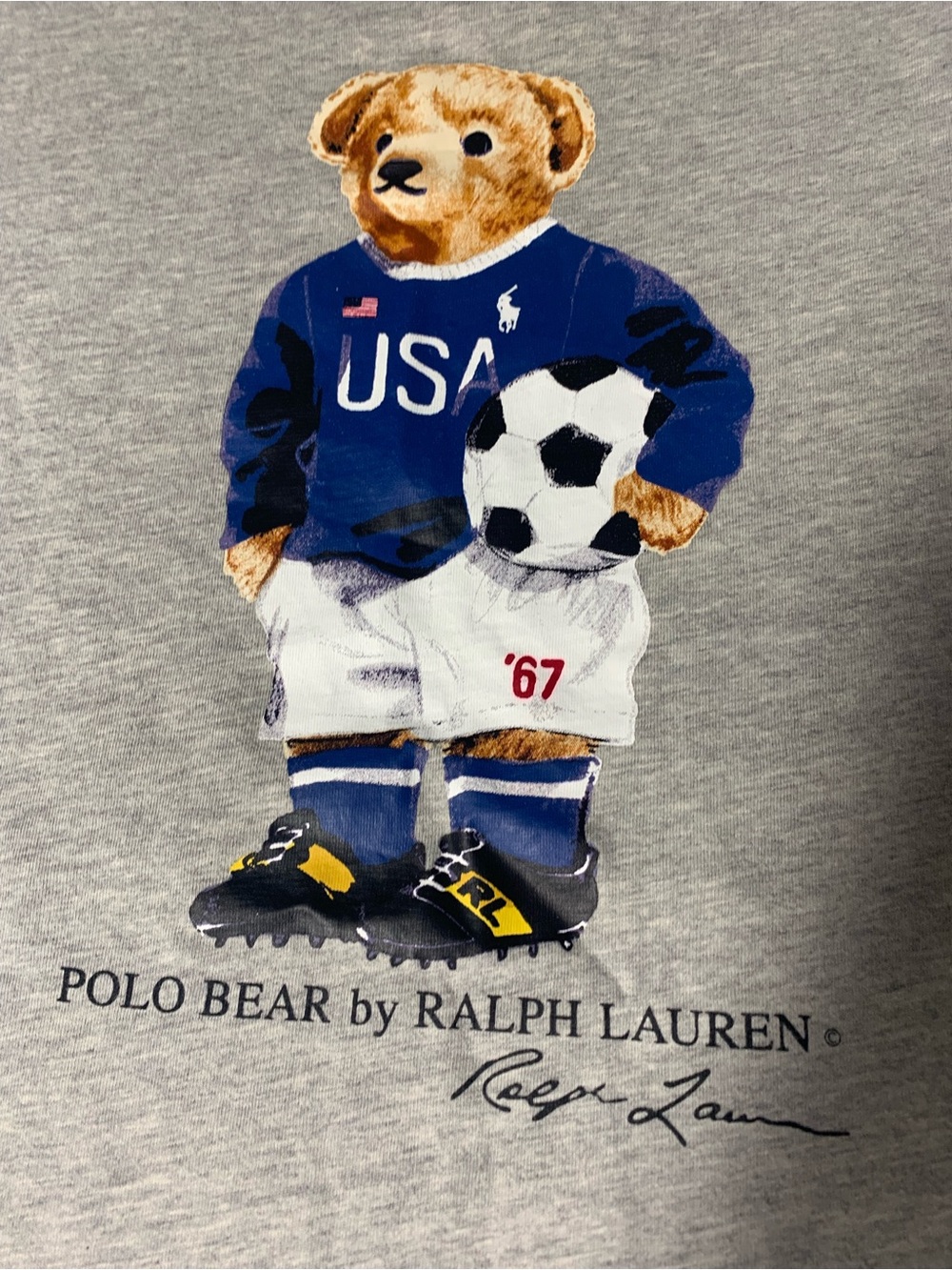 Polo by Ralph Lauren Grey Tee with Blue Polo Bear Soccer Graphic